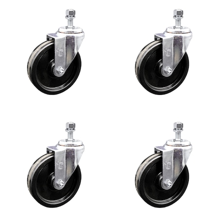Service Caster 5 Inch SS Phenolic Wheel Swivel 1/2 Inch Threaded Stem Caster Set SCC-SSTS20S514-PHS-121315-4